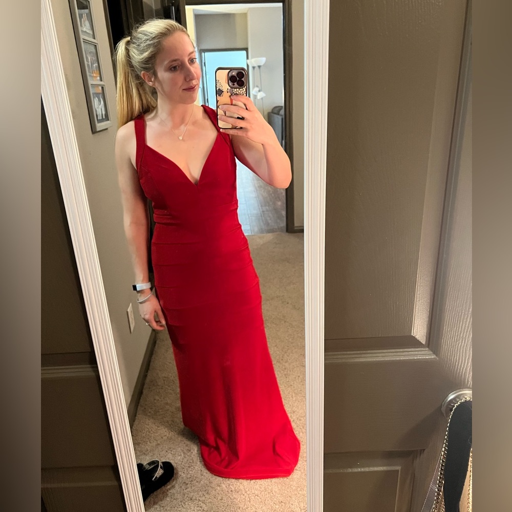 Red Floor Length Bodycon Dress